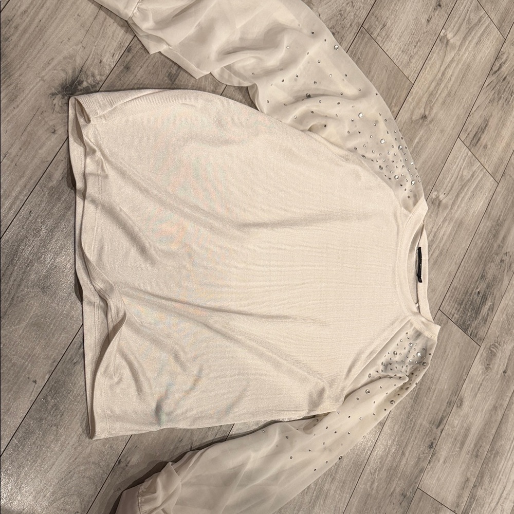 BKE White Blouse with Sheer Sleeves